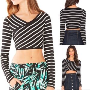 BCBGMAXAZRIA long sleeve black and white striped crop top